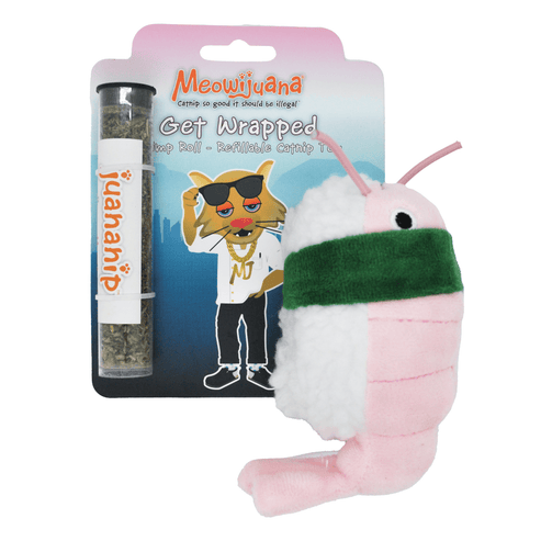 Meowijuana Get Wrapped! Refillable Shrimp Sushi Cat Toy (1 Count)