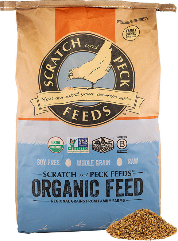 Scratch and Peck Feeds Organic Layer Feed 16% Protein + Corn For Chickens & Ducks (40 Lbs)