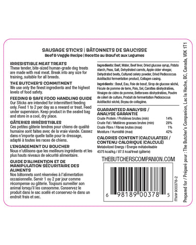 Butcher's Companion Dog Sausage Sticks Beef & Veggie 5.29oz