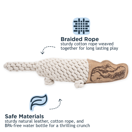 Tall Tails Natural Leather Crunch Crocodile Rope Dog Toy