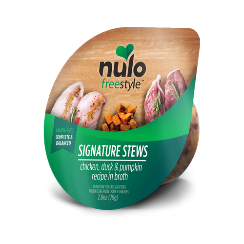 Nulo Freestyle Cat & Kitten Signature Stews Chicken, Duck & Pumpkin Recipe in Broth (2.8 Oz & Pack of 24)